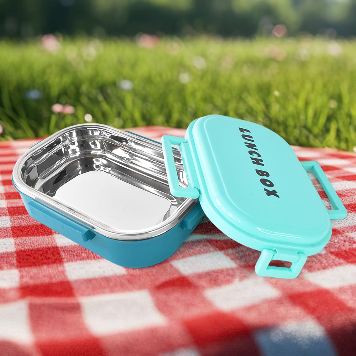 3 In 1 Spicy Bite Stainless Steel Lunch Box With Plastic Small Box  Spoon (1 Set) 3 In 1 Spicy Bite Stainless Steel Lunch Box With Plastic Small Box  Spoon (1 Set)